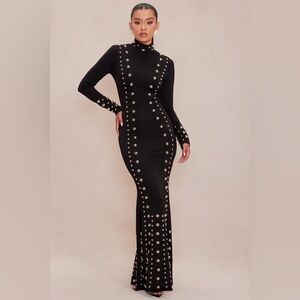 Fashion Nova Black Long Sleeve Studded Dress